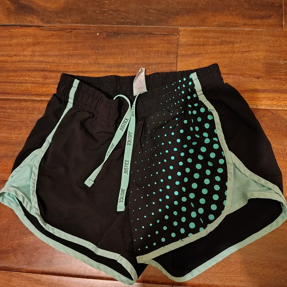 Justice Black and Green Dot Athletic Shorts